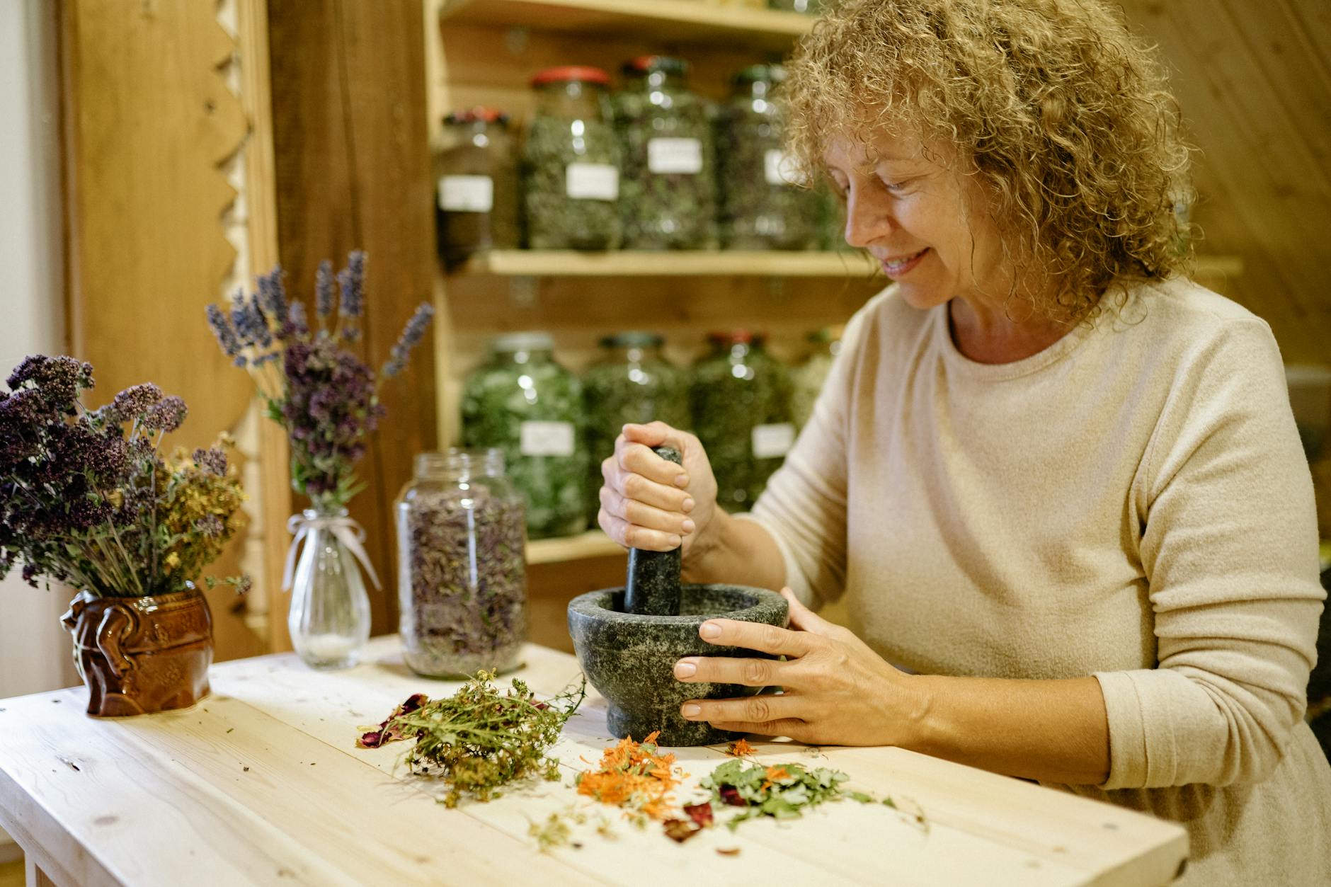 Smiling Florist with Flowers